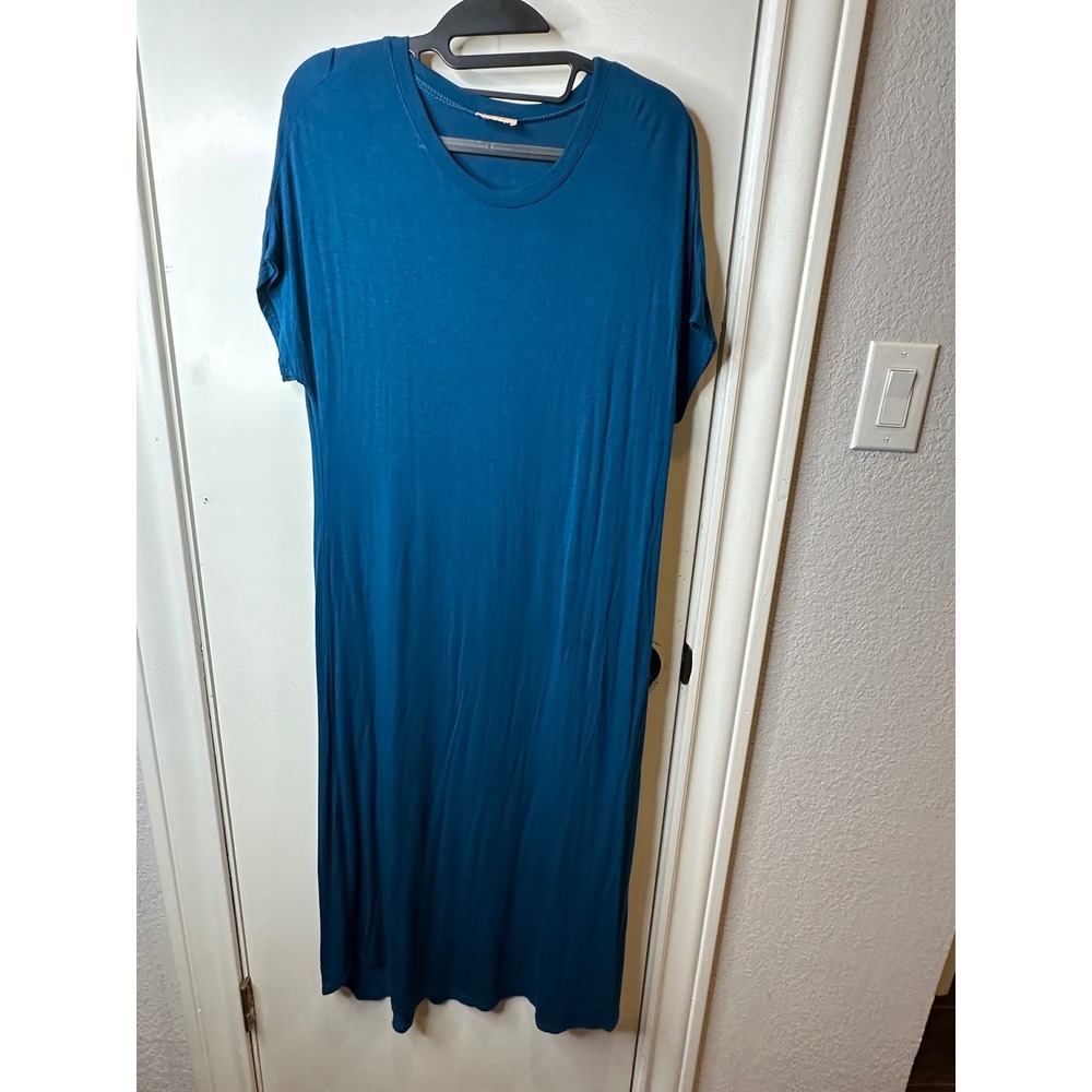 Iconic Luxe Teal Blue Short Sleeve Jersey Knit Maxi Dress Women OS